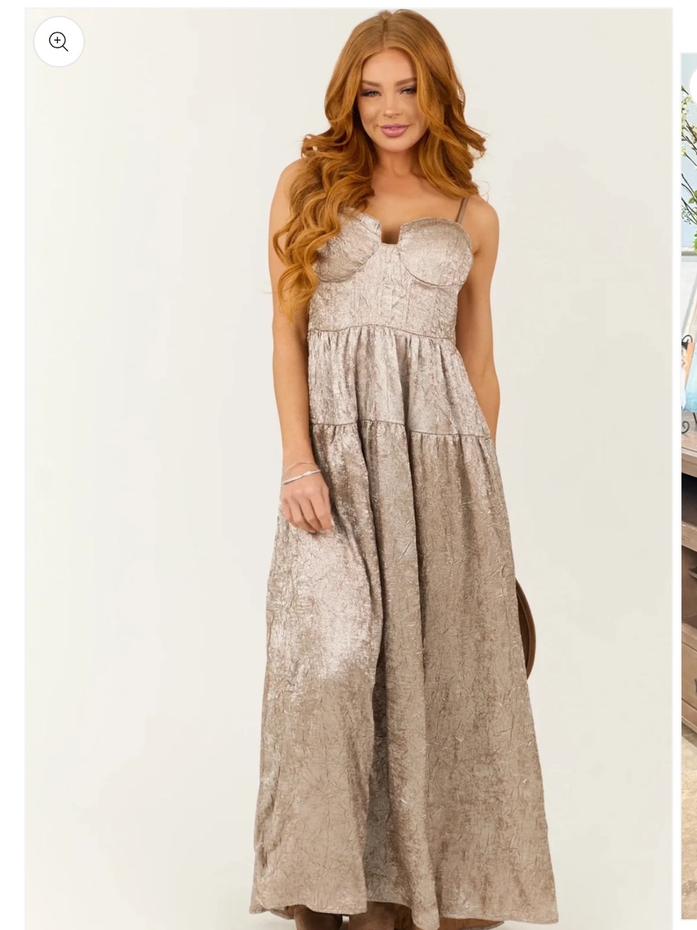 Promesa Shimmery Taupe Crushed Velvet Maxi Dress